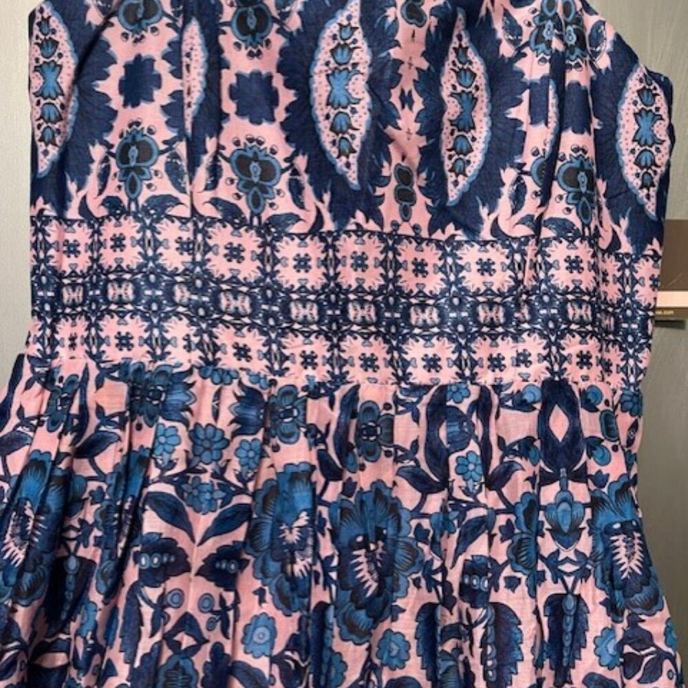 Taylor Retro Pink & Blue Floral Pleated Dress With Pockets Spaghetti Straps - Picture 9 of 16